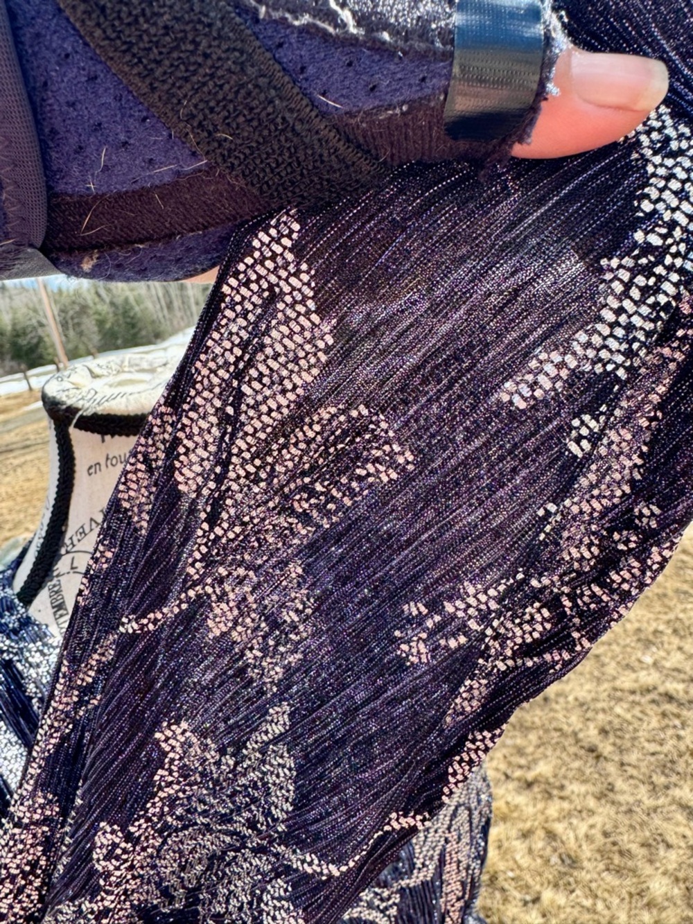 Anthropologie Black Navy and Silver Metallic Floral V-Neck Peplum Blouse - Picture 12 of 17